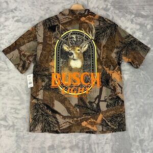 Busch Light Mens Medium Deer Graphic Short Sleeve Button-Down Shirt NEW